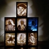 wall installation, light boxes, each size ca.20 x 27/8 cm, wood and LED