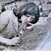 Robotron woman worker Gabriele Peleikis 1976 lightbox, 64x54cm, wood, LED, b/w photography,
