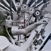 Robotron woman worker Rosalie Köhler 1980, lightbox, 56x10x56cm, wood, LED, b/w photography 